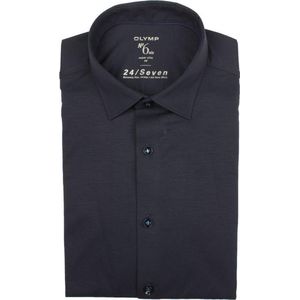OLYMP - No. Six 24/Seven Overhemd - Tricot - Marine Blauw - Strijkvriendelijk