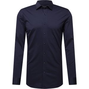 OLYMP No. Six Overhemd - Marine Blauw - Tricot - Strijkvriendelijk