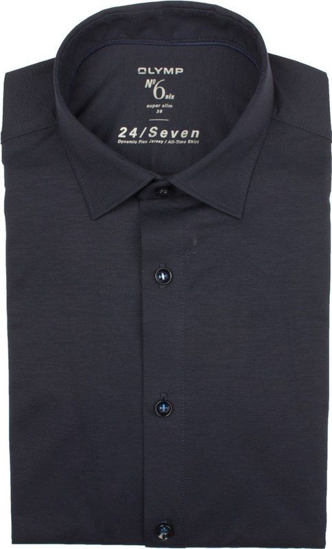 OLYMP - No. Six 24/Seven Overhemd - Tricot - Marine Blauw - Strijkvriendelijk