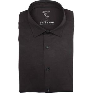 OLYMP - Zwart Effen Overhemd - Katoen/Elastaan - Kent Kraag - Lange Mouwen