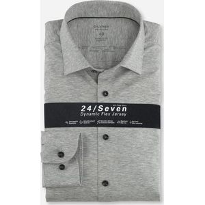 OLYMP - Level 5 - Overhemd - Lichtgrijs - Jersey - Body Fit