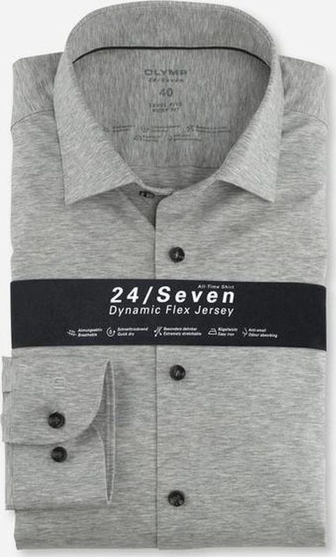 OLYMP - Level 5 - Overhemd - Lichtgrijs - Jersey - Body Fit