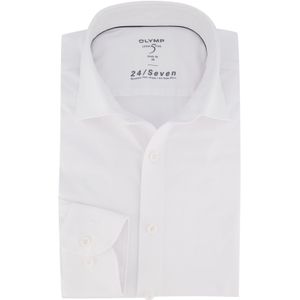 OLYMP Level 5 24/Seven body fit overhemd - mouwlengte 7 - wit tricot - Strijkvriendelijk - Boordmaat: 40