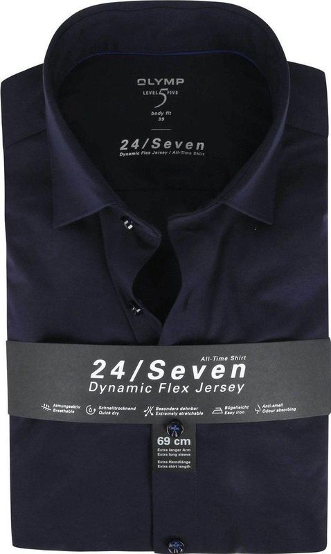 OLYMP - Level 5 - Overhemd - Donkerblauw - Jersey - Body Fit