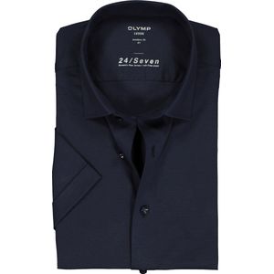 OLYMP - Luxor 24/Seven - Overhemd - Marine Blauw - Korte Mouw, Jersey Kwaliteit, Biologisch Katoen