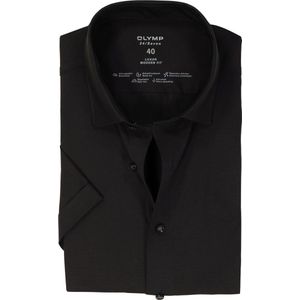 OLYMP - Luxor 24/Seven - Overhemd - Zwart - Korte Mouw, Jersey Kwaliteit, Biologisch Katoen
