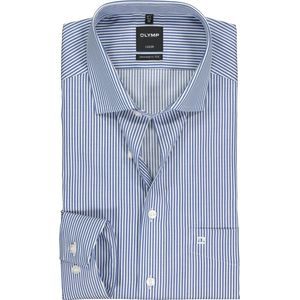 OLYMP - Luxor - Overhemd - Marine Blauw met Wit Gestreept - 100% Katoen - Strijkvrij