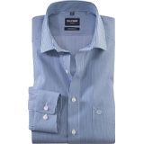 OLYMP - Luxor Overhemd - Marine Blauw met Wit Gestreept - Strijkvrij