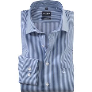OLYMP - Luxor Overhemd - Marine Blauw met Wit Gestreept - Strijkvrij