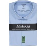 OLYMP - Luxor 24/Seven - Overhemd - Rookblauw - Modern Fit, Jersey Katoen met Elastaan