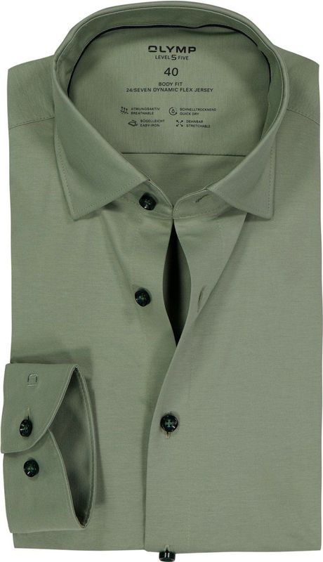 OLYMP - 24/7 Level 5 - Body Fit Overhemd - Groen - Strijkvriendelijk