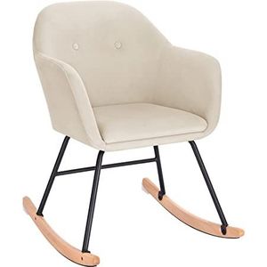 WOLTU SKS16cm Schommelstoel zitting van Fluweel,voeten in staal en massief hout,fauteuil Relax stoel Gebroken Wit