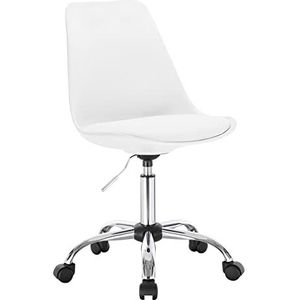 WOLTU 1 Bureaustoel Wit in Kunstleer, 360 ° draaibare bureaukruk Krukje op wieltjes in hoogte verstelbaar,BS39ws