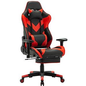 WOLTU BS47rt Gaming stoel Gaming fauteuil in Kunstleer,Bureaustoel met hoofdsteun en voetensteun,Rood Zwart