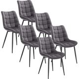 WOLTU 6X eetkamerstoel moderne designstoel goed gevoerde fluwelen zitting metalen frame, donkergrijs, BH142dgr-6