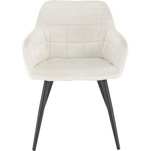 Rootz Eetkamerstoelen - Fluwelen Zitting - Armleuningstoel - Keukenzit - Elegante Kruk - Gestoffeerde Stoel - Luxe Meubilair - Crème Wit - 49x43 cm