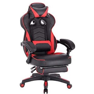 BDW - Gaming/office chair - Ergonomic gamer chair - Swivel - with wheels - Adjustable backrest - with footrest and massage function - Height adjustable - Racing style - Red