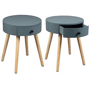 WOLTU 2 X Nachtkastjes Koffietafel met lade,Lagetafel in MDF en poten in grenen,38x38x48cm,Grijs TS51gr-2