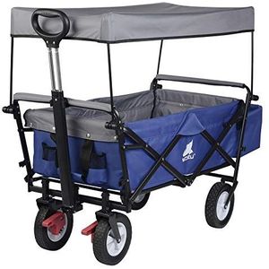 WOLTU Bolderkar, TW005blg, opvouwbare handwagen, tuinwagen met dak, wielen met rem, strandwagen met zonwering, voor tuin, camping, kinderen, belastbaar tot 80 kg, blauw