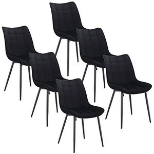 WOLTU 6X eetkamerstoel modern design stoel goed gewatteerde fluwelen zitting metalen frame, zwart BH142sz-6