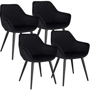 WOLTU 4 x design keukenstoelen, eetkamerstoelen fluwelen zitting woonkamer fauteuil, zwart BH153sz-4