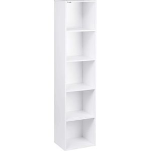 WOLTU Boekenkast Boekenplank in MDF met 5 compartimenten,Bibliotheek boekenrek Opslagplank 30x23,5x132,2cm,Wit SK003ws5