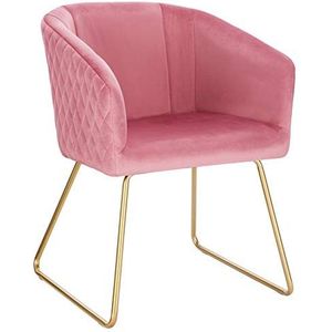 WOLTU 1 eetkamerstoel keukenstoel fluwelen fauteuil, fauteuil stoel goudkleurige metalen poten, roze BH271rs-1