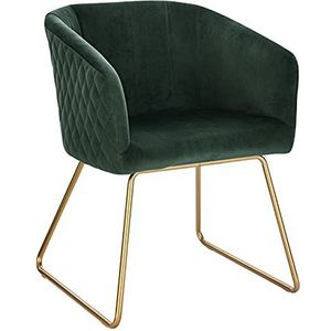 WOLTU 1 eetkamerstoel keukenstoel fluwelen fauteuil, fauteuil stoel goudkleurige metalen poten, donkergroen BH271dgn-1