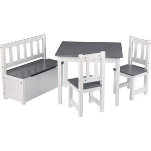 WOLTU 1 Kindertafel met 2 stoelen + 1 Speelgoedkist voor kinderen,Wit+Grijs SG014+SPK001