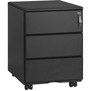 WOLTU archiefkast rolcontainer kantoorkast container afsluitbare lades zwart metaal met 3 laden kantoorcontainer SK024sz