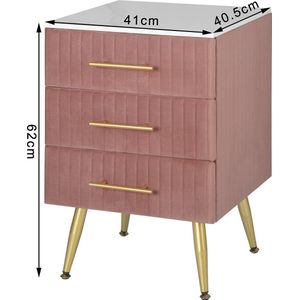 WOLTU Set van 2 nachtkastjes, nachtkastje voor boxspringbed, commode met laden van massief hout, eenvoudige montage, stabiel, 40,5 x 41 x 62 cm, roze TS135rs