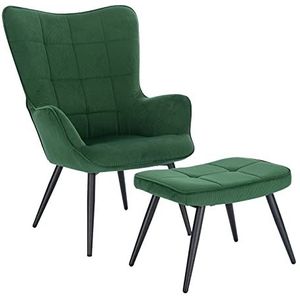 WOLTU SKS28gn Relaxstoel leunstoelen vintage retro stoel gestoffeerde stoel met kruk televisiestoel oor-fauteuil corduroy groen