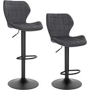 WOLTU BH324dgr-2 Barkrukken, in hoogte verstelbare krukken, 60-82 cm, 360° draaibare stoel met rugleuning, voetensteun, barstoel van fluweel, metaal, donkergrijs