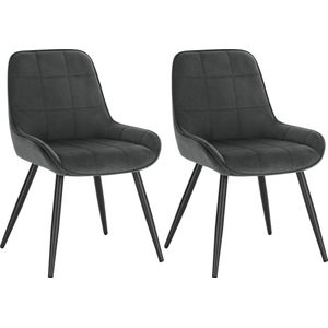 WOLTU Set van 2 eetkamerstoelen, fluwelen relaxstoelen, ergonomische Scandinavische stoelen met rugleuning voor woonkamer, woonkamer, keuken, slaapkamer, donkergrijs, BH331dgr-2