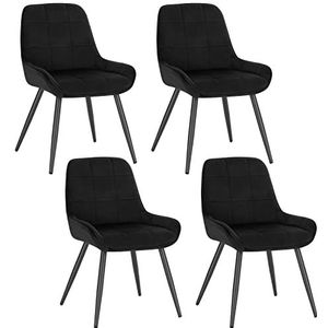 WOLTU Set van 4 eetkamerstoelen, fluwelen relaxstoelen, ergonomische Scandinavische stoelen met rugleuning voor woonkamer, woonkamer, keuken, slaapkamer, zwart, BH331sz-4