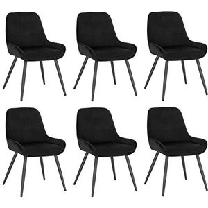 WOLTU Set van 6 eetkamerstoelen, fluwelen relaxstoelen, ergonomische Scandinavische stoelen met rugleuning voor woonkamer, woonkamer, keuken, slaapkamer, zwart, BH331sz-6