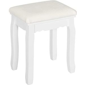 Woltu MB6095ws Make-upkruk in landelijke stijl, kruk voor kaptafel, fluweel, pianokruk, cosmeticakruk, gestoffeerd, voor slaapkamer, 38 x 45 x 28,5 cm, massief houten poten, wit