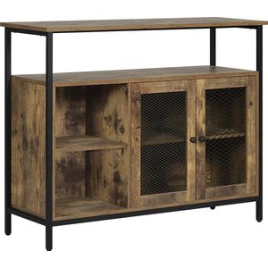 WOLTU Sideboard, keukenkast met werkblad, buffetkast, opbergkast, keukenbuffet, met 2 deuren, 2 open vakken, verstelbare plank, 100 x 80 x 35 cm, vintage houtnerf