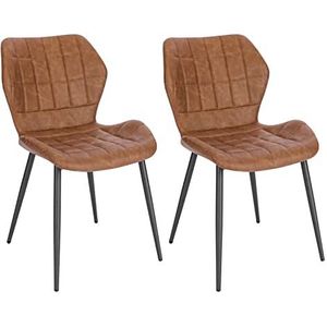 WOLTU Set van 2 eetkamerstoelen, Scandinavische stoel, keukenstoel, woonkamerstoel, gestoffeerde zitting, stoel van kunstleer, bruin, metalen poten, BH357br-2