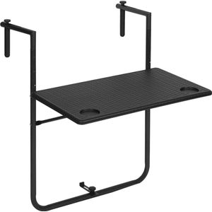 WOLTU Balkonhangtafel, inklapbaar, balkontafel om op te hangen, hangtafel voor balkonleuningen, bijzettafel, klaptafel met 3 in hoogte verstelbaar, tafelblad 60 x 36 cm, in rotan-look, zwart CPT8142sz