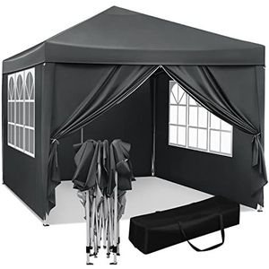 WOLTU 2441 Partytent, waterdichte vouwtent, zonwering, feesttent met zijwanden, tent voor in de tuin, terras, camping, festival, pagodetent met Oxford metalen frame, 3 x 3 m, antraciet