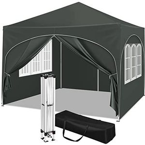 WOLTU Paviljoen, vouwpaviljoen, 3 x 3 m, met 4 zijwanden, partytent, waterafstotend, uv-bescherming 50+, in hoogte verstelbaar tuinpaviljoen, met draagtas, voor outdoor, tuin, camping, grijs