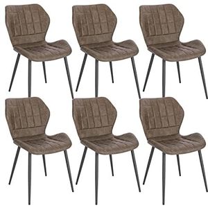WOLTU Set van 6 eetkamerstoelen, Scandinavische stoel, keukenstoel, woonkamerstoel, gestoffeerde zitting, stoel van kunstleer, donkerbruin, metalen poten, BH357dbr-6