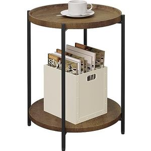 WOLTU Ronde bijzettafel met 2 planken, woonkamertafel met afneembaar tafelblad, nachtkastje, banktafel, telefoontafel voor woonkamer, van MDF, metaal, vintage houtnerf