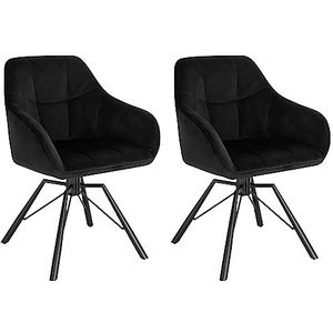 WOLTU BH365sz-2 Eetkamerstoelen, draaibaar, set van 2, keukenstoel, gestoffeerde stoel, draaistoel, comfortabele stoel met armleuningen, rugleuning, armleuningstoel voor eetkamer en woonkamer, met fluwelen bekleding, zwart