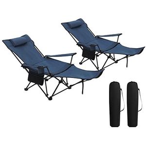 WOLTU Set van 2 campingstoelen, inklapbaar, klapstoel, ligstoel voor buiten, visstoel, zonnestoel, ultralicht, met armleuningen en bekerhouder, blauw CPS8148bl-2