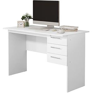 WOLTU® Bureau TS59ws Computertafel, bureautafel, werktafel, pc, laptoptafel, met 3 laden en slot, van hout, 120 x 59 x 75 cm (b x d x h), wit