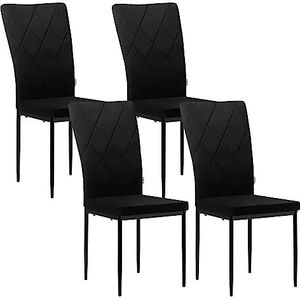 WOLTU Eetkamerstoelen, set van 4, keukenstoel, fluwelen stoel met hoge rugleuning, gestoffeerde stoel met metalen poten, voor eetkamer, eettafel, keuken, woonkamer, kantoor, zwart, BH379sz-4