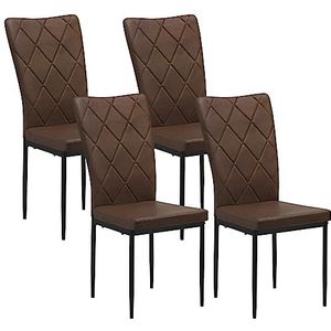 WOLTU Eetkamerstoelen, set van 4, keukenstoel, met hoge rugleuning, gestoffeerde stoel met metalen poten, Kunstleer, voor eetkamer, eettafel, keuken, woonkamer, Donkerbruin, BH380dbr-4