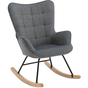 WOLTU SKS30dgr Schommelstoel, relaxstoel, schommelstoel, gestoffeerd, met houten glijders, voor woonkamer, slaapkamer, balkon, donkergrijs